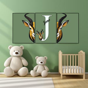 Impresión de letras iniciales, forma de gacela en formato PDF, ojos de gacela en formato PDF, decoración del hogar con ciervos en formato PDF, juego de 3 piezas de arte mural imprimible