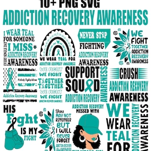 Addiction Recovery Awareness Bundle Svg Png , Addiction Recovery svg png , Teal Ribbon svg , Addiction Recovery Designs svg png