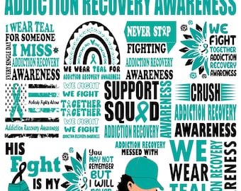 Addiction Recovery Awareness Bundle Svg Png , Addiction Recovery svg png , Teal Ribbon svg , Addiction Recovery Designs svg png