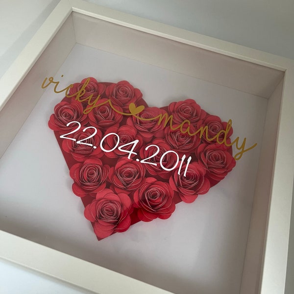3D Rosen Bilderrahmen  Valentinstag Geburtstag // mit LED möglich