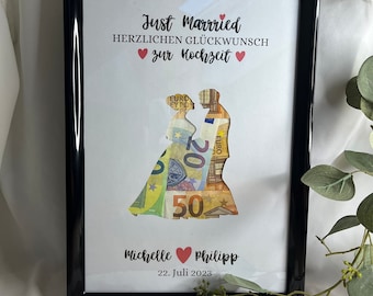 Geldgeschenk I Hochzeit I personalisiert Brautpaar  mit Rahmen Din A 4