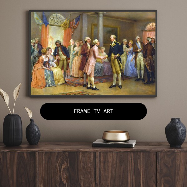 American History Frame TV Art | US Paintings tv Art | Washington Greeting Lafayette at Mount Vernon by Jennie Brownscombe