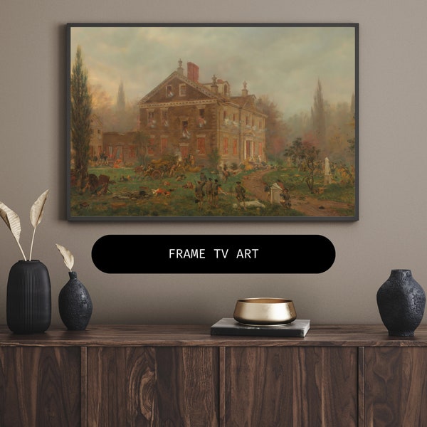 American History Frame TV Art | Samsung Frame TV Art | US Paintings |The Attack on Chew's House During the Battle of Germantown by Lamson