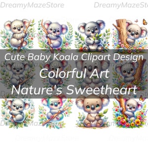 12 Adorable Koala Clipart - Instant Download Sublimation Design - Cute Animal Clip Art