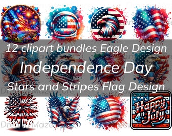 12 Independence Day Clipart Bundles | Eagle, Stars, and Stripes Flag Designs | 4th of July Digital Art