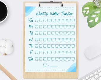 Weekly Water Habit Tracker Template Digital Download - Custom Quantity | Instant Download