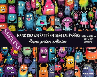 Whimsical monsters digital paper pack