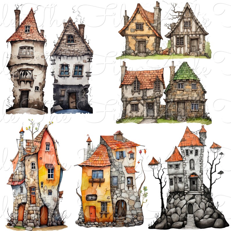 Watercolour Whimsy Houses Digital Paper Pack - Etsy