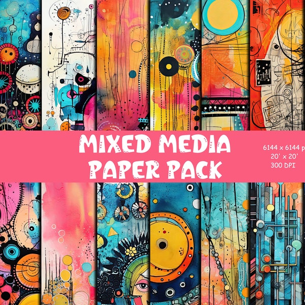 Mixed media background digital paper pack