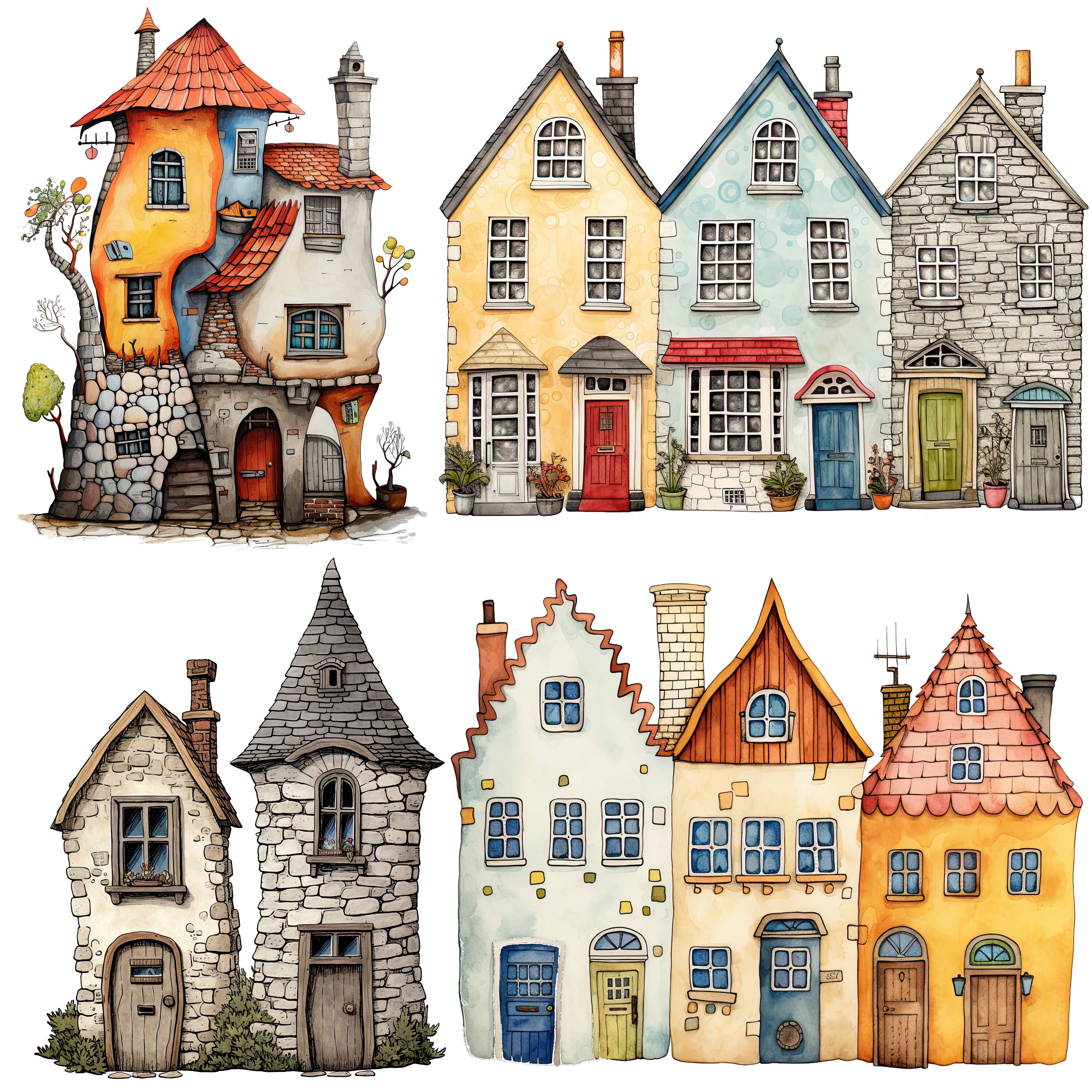 Watercolour Whimsy Houses Digital Paper Pack - Etsy