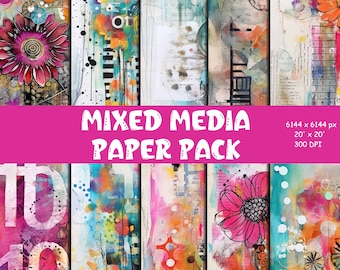 Mixed media printable digital paper pack