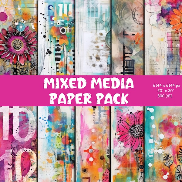 Mixed media printable digital paper pack