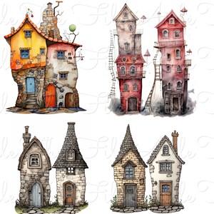 Watercolour Whimsy Houses Digital Paper Pack - Etsy