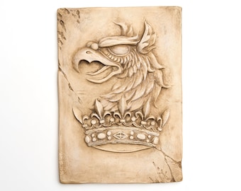Escultura en relieve de grifo: Arte mural de yeso de estilo inglés, 18 x 27 cm (7 x 10 pulgadas)