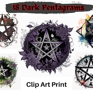 Watercolor Dark Pentagram Clipart Bundle, Occult Gothic Digital Paper, Witchcraft Mystical Pagan Png, Wiccan Instant Download,Commercial Use