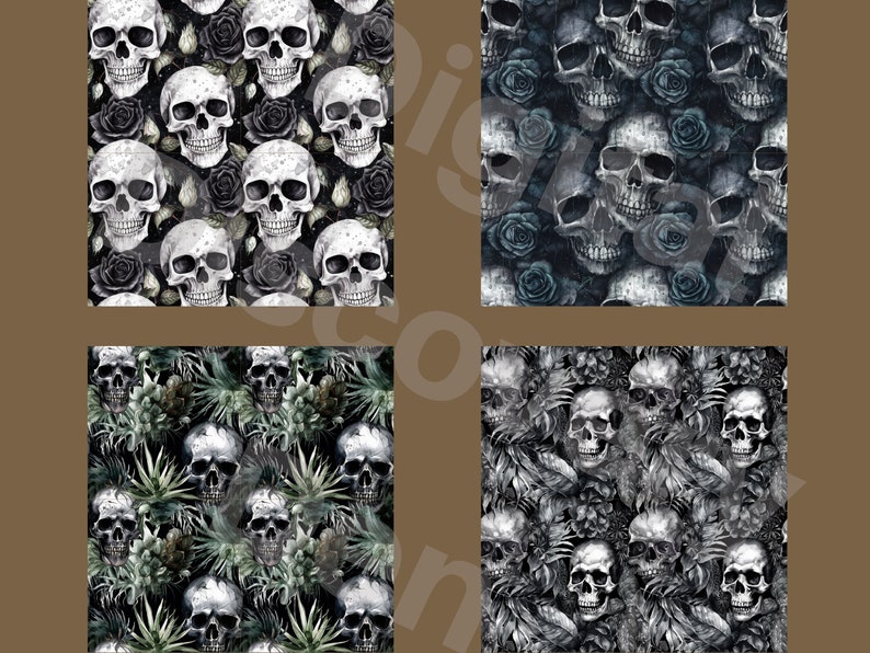 Black Skull Seamless Pattern Bundle, Watercolor, Digital Paper, Occult ...