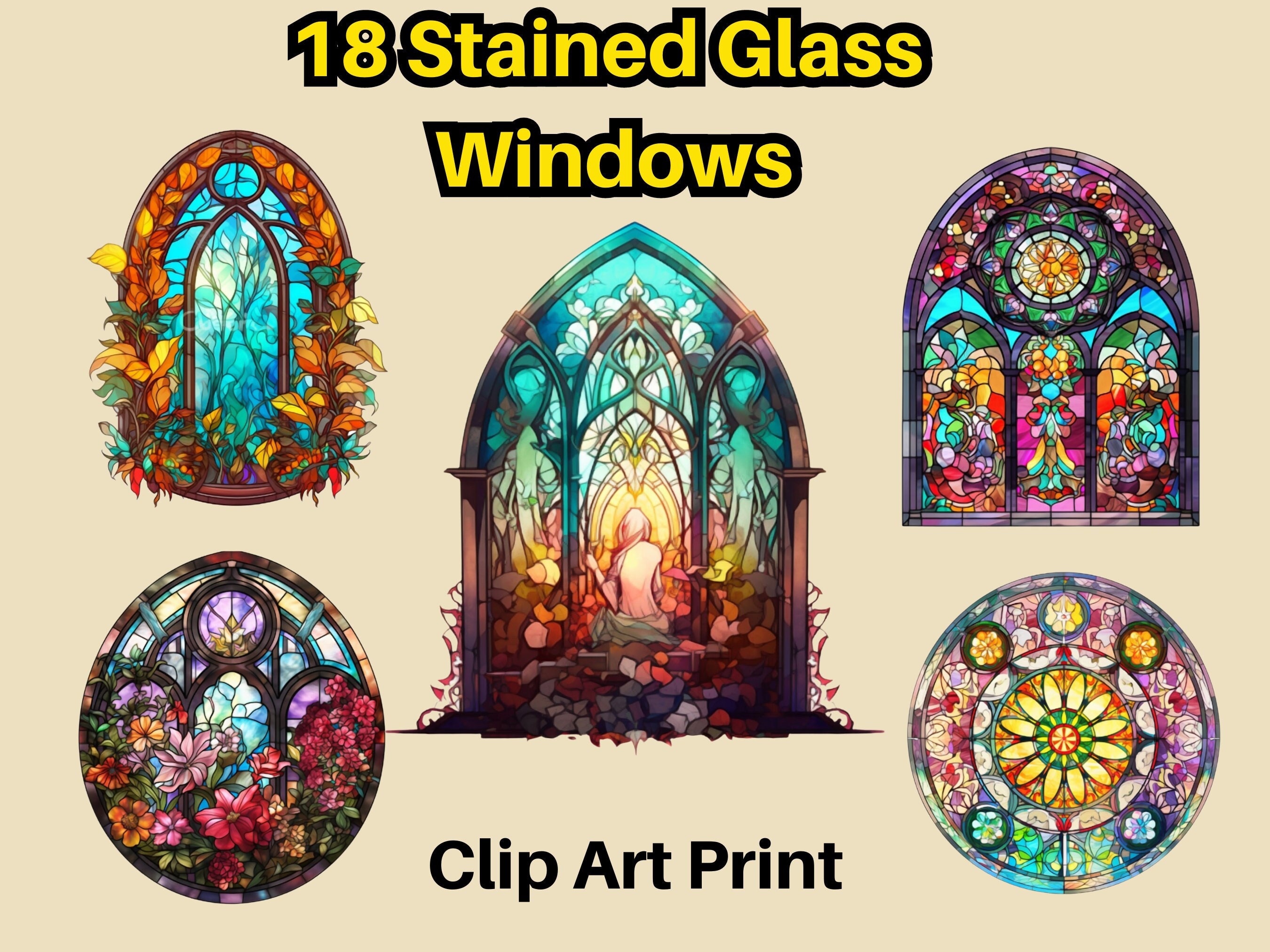 Stained Glass Windows, Clipart Bundle, Vivid Colors, Stained Glass Png ...