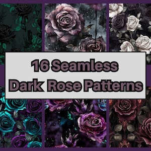 Dunkle schwarze Rosen nahtlose digitales Muster, Bündel, Florale Darstellungen, Gothic, Rapport, sofortiger Download, Vintage, Papierhandwerk, bedruckbar