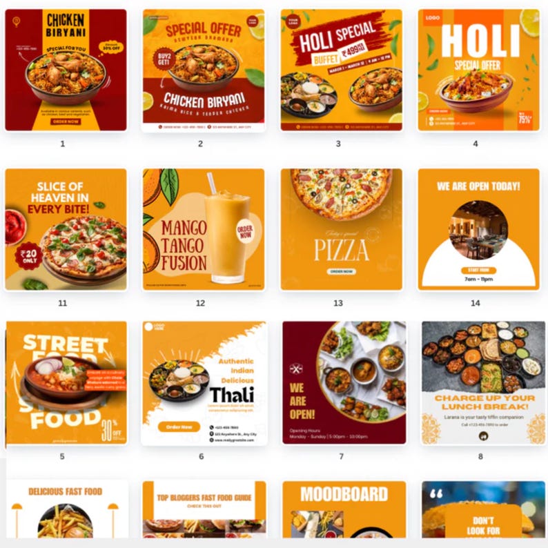 Restaurant Social Media Templates 50+ Editable Canva Posts Etsy