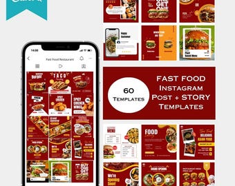 Food Instagram Templates | Restaurant Marketing, Cafe (Canva Editable)