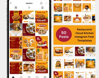 Restaurant Social Media Templates Canva | 50+ Food Business Instagram Posts | Cafe Editable Bundle | Small Business Marketing Kit