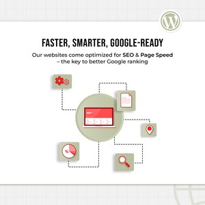 A high-impact digital graphic featuring a speed gauge, SEO icon, and upward graph, visually highlighting fast-loading and Google-optimized WordPress websites. The layout promotes smarter design, higher rankings, and better site performance. Ideal for businesses needing SEO-friendly websites that load quickly and rank higher on search engines. WordPress Theme, Elementor Website Template, Business Theme for Coaches, Marketing Agency, Ecommerce Website, Sales Page, Portfolio, Custom wordpress