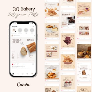 30+ Bakery Instagram Post Templates, Café Social Media Bundle, Cake Business Canva Templates, Food Influencer Marketing, Pastry Shop Design