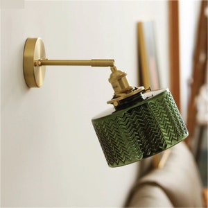 Green Glass Wall Light Lamp Plug In Wall Sconce Light Fixture Vintage Light Rustic Edison Wall Lamp Bedside Glass Light