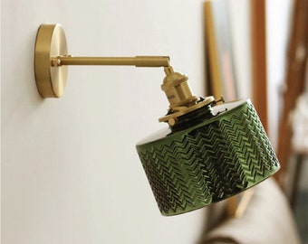 Green Glass Wall Light Lamp Plug In Wall Sconce Light Fixture Vintage Light Rustic Edison Wall Lamp Bedside Glass Light