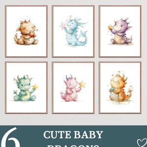Dragon Nursery Wall Art Set – Baby Dragon Printable Collection - Set of 6 – Whimsical Fairytale Nursery Decor for Boys & Girls