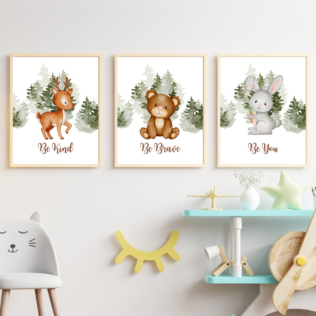 Woodsy Nursery Print Set of 3, Deer, Bear, Bunny,woodland Creatures ...