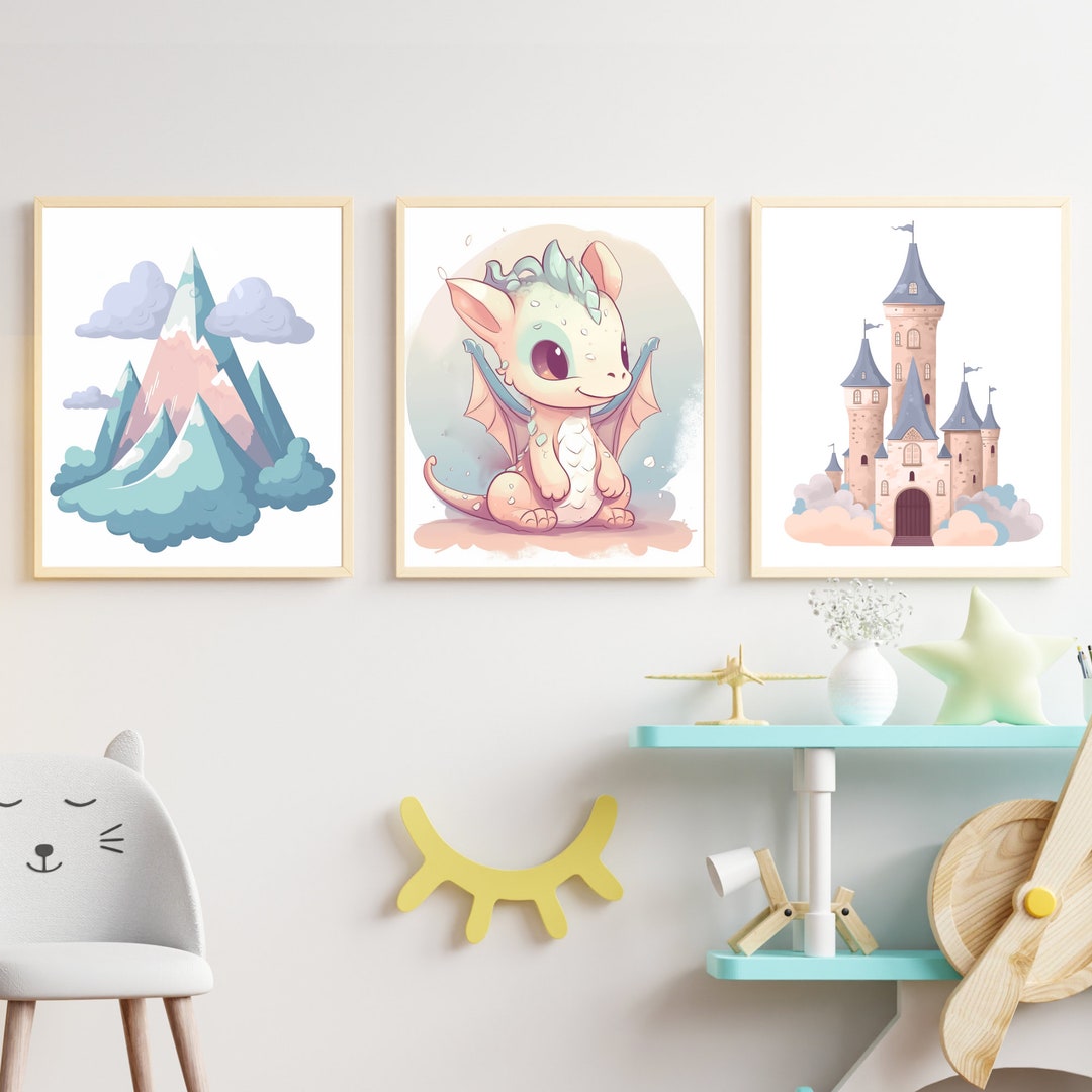 Set of Three Baby Dragon Nursery Prints - Fantasy Nursery Decor ...