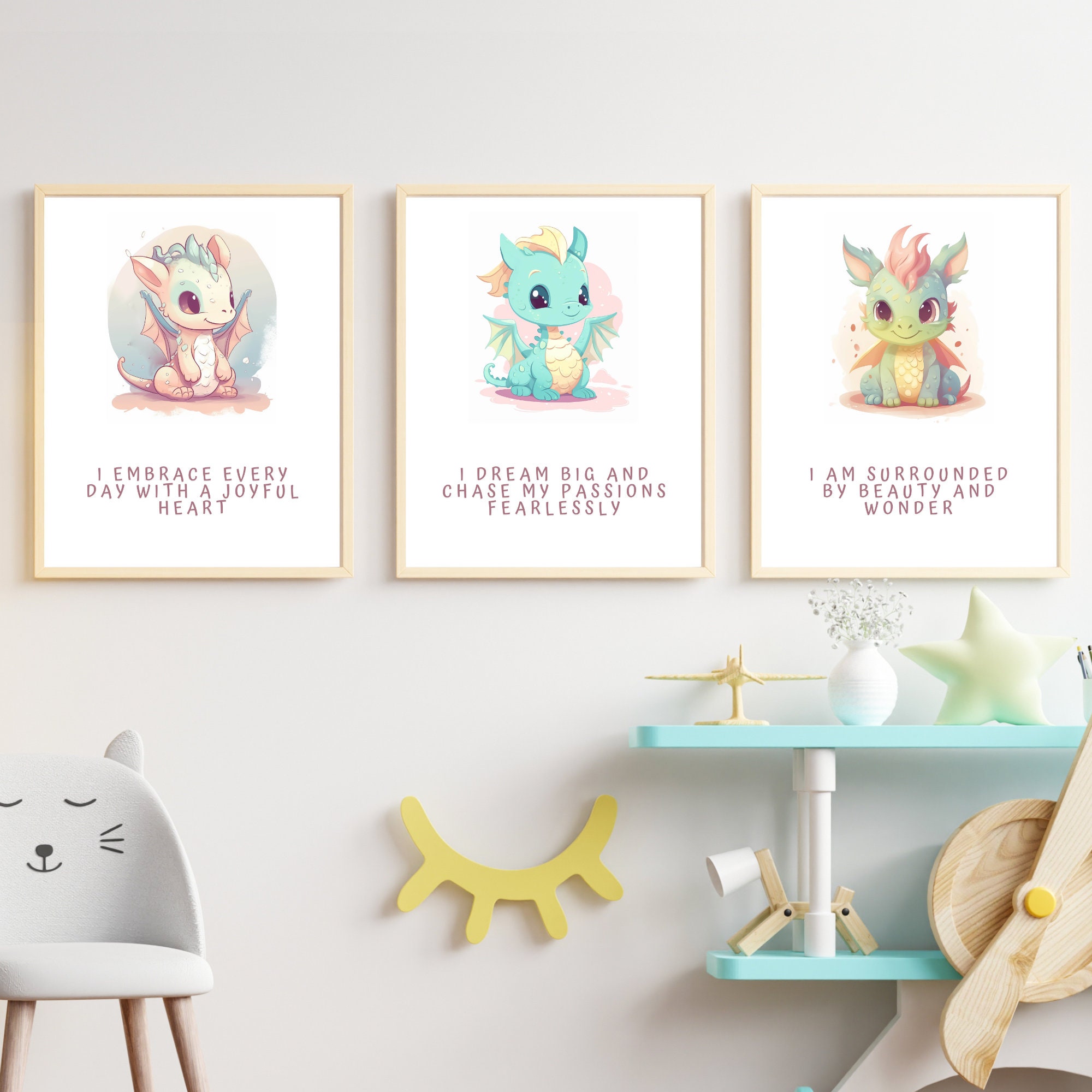 Cute Baby Dragon Wall Art, Set of 3 Printables, Dragon Themed Nursery ...