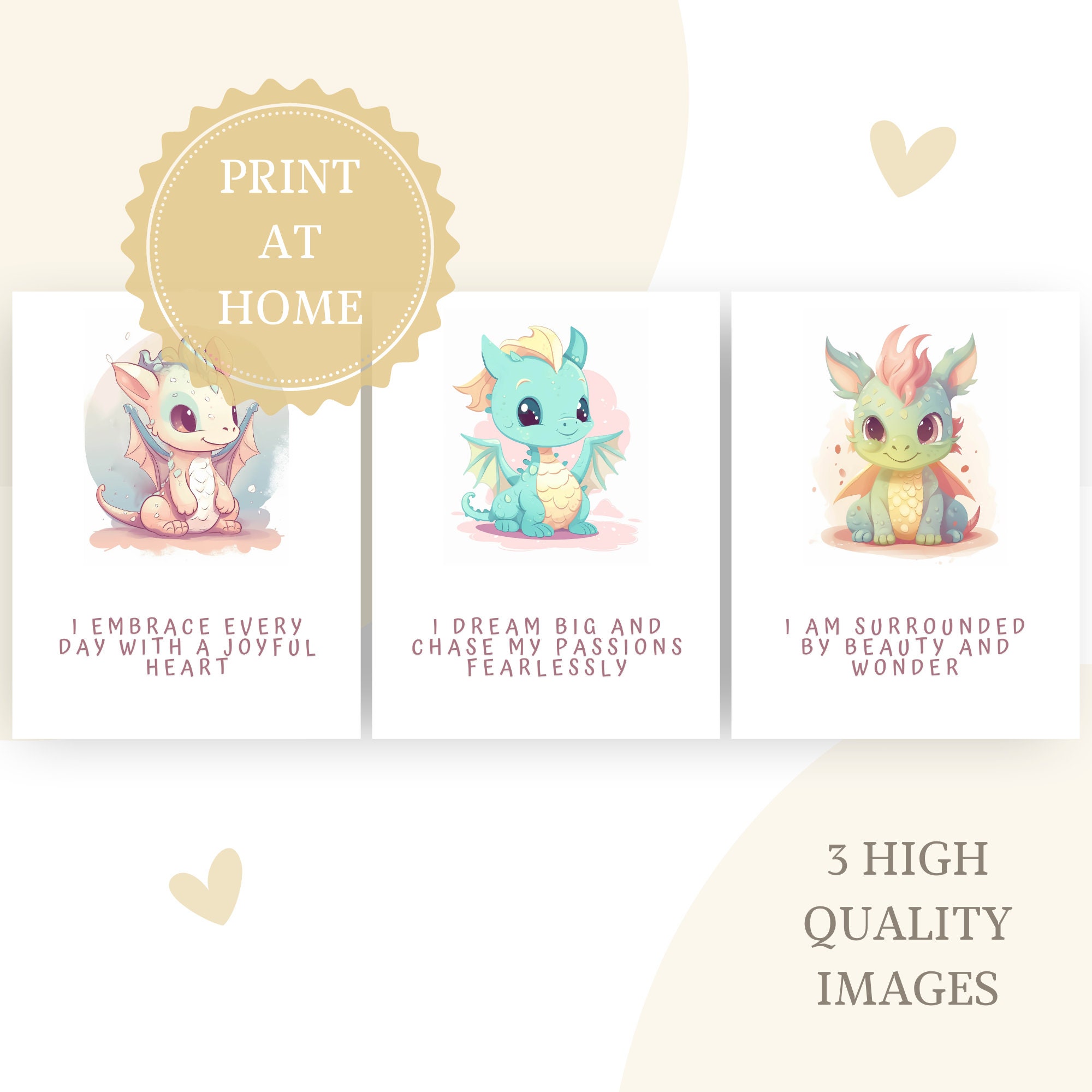 Cute Baby Dragon Wall Art, Set of 3 Printables, Dragon Themed Nursery ...