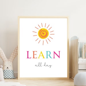 Cartello per l'angolo di apprendimento, Poster per l'angolo di apprendimento, Cartello per imparare tutto il giorno, Poster per l'aula, Stampabile per la scuola materna, Poster Montessori, Decorazione della sala giochi per bambini