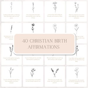 40 tarjetas cristianas de afirmación sobre el parto: descarga digital imprimible para el trabajo de parto y el parto: afirmaciones bíblicas para un parto tranquilo