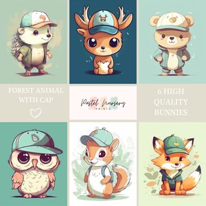 Set of 6 Forest Animals, Baby Gift, Children&#39;s Room Decor, Poster Set, Decoration Forest Animals, Room Pictures for Boys, Digital Printables