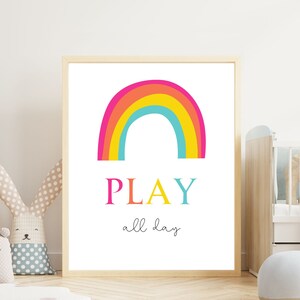 Play All Day Sign - Nursery Wall Art - Rainbow Room Decor - Kids Playroom Poster - Rainbow Wall Art - Playroom Wall - Kids Art