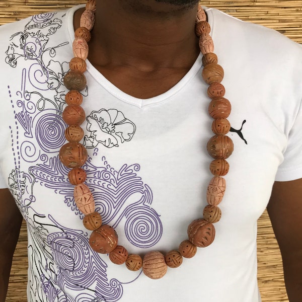 Free Shipping Worldwide! Ancient Terracotta Baked Clay Beaded Necklace, African Ethnic, Tribal, Art