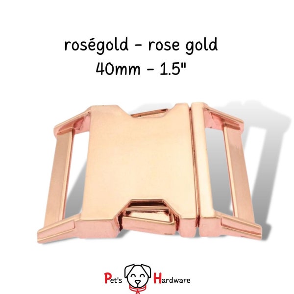 rosegold Steckschnalle Metall 40mm Schnalle Hochglanz, Zubehör für Hundehalsband 4cm, DIY Taschenzubehör rose-gold