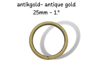 O-Ring metal 1" antique gold Round Ring welded, dog collar hardware 2,5cm, DIY purse