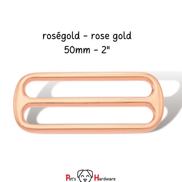 metal slider 2" rose gold adjuster, 5cm collar hardware, triglide slider, strap glide brass red gold