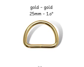 Anillo en D 25 mm medio anillo dorado soldado, accesorios de latón para collar de perro 2,5 cm Accesorios para bolsos DIY latonados, precios graduados 1/ 2/ 5/ 10 piezas