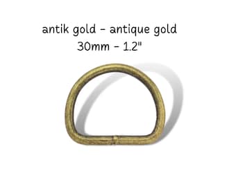 Anilla en D de 30 mm, media anilla soldada en oro antiguo, accesorio para collar de perro, accesorio para bolso DIY, estilo antiguo, precios al por mayor: 1/2/5/10 unidades
