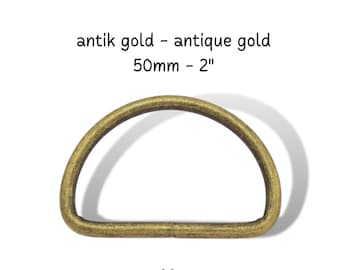 Anilla en D de 50 mm, media anilla soldada en oro antiguo, accesorio de oro viejo para collar de perro de 5 cm, accesorio antiguo para bolso DIY, precios al por mayor 1/ 2/ 5/ 10 unidades