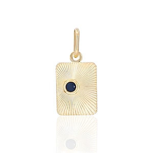 14K Gold Rectangle Charm Pendant with Sunbeams