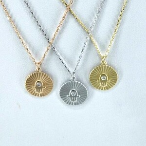 14k Yellow Solid GOLD Necklace HAMSA with 0.015ct Natural Diamond, 14k gold jewelry