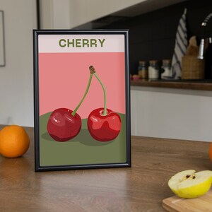 Arte de la pared de la cocina de la cereza, cartel de la cocina de la fruta de la cereza, impresiones de la cocina, arte de la pared del comedor, arte moderno de la pared de la sala de estar, arte imprimible de la fruta
