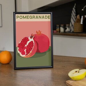 Arte mural de granada para cocina, póster de frutas para cocina, impresiones para cocina, arte mural para comedor, arte mural moderno para sala de estar, arte imprimible de frutas