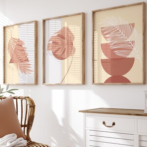 Blumendrucke 3-teilig, neutrale Wandkunst, abstrakte digitale Kunst, Boho Wandkunst, Boho Blumenwandkunst, minimalistische Wandkunst, Wohnzimmerkunst